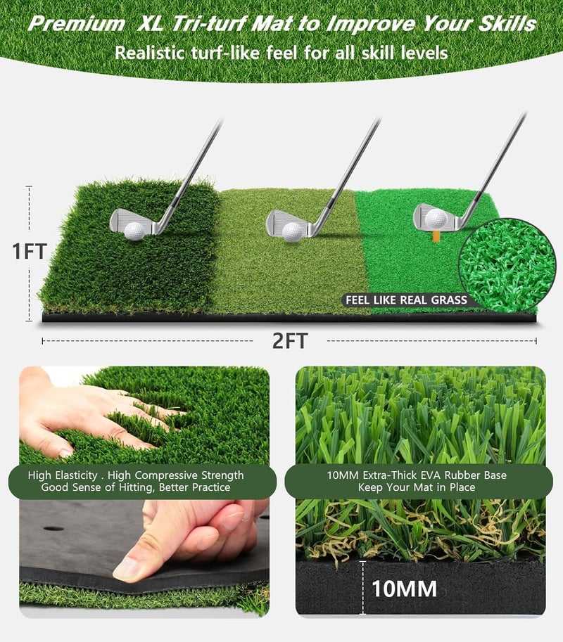 WUDLEP Golf Edzőhálózat 10x7ft Tri-Turf Szőnyeggel, Ütéspálya Szett Labdákkal és Tárcsákkal