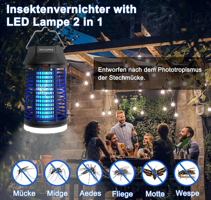 WUEAOA 15W UV elektromos rovarcsapda lámpa 4200V vízálló szúnyog- és legyirtó