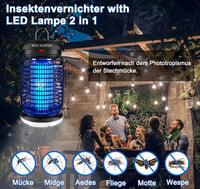 WUEAOA Elektromos Rovarcsapda LED Lámpával, 4200V Szúnyogirtó UV Fénnyel, IPX4 Vízálló Légyirtó Szúnyogok Ellen 2