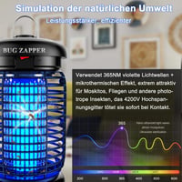 WUEAOA UV Rovarcsapda 4200V 15W LED Szúnyog- és Legycsapda Beltéri Kültéri IPX4 4