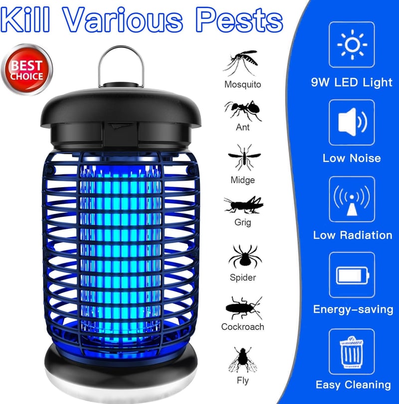 WUEAOA UV Rovarcsapda 4200V 15W LED Szúnyog- és Legycsapda Beltéri Kültéri IPX4