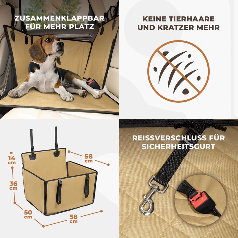 WUGLO Erősített Kutyaülés Autóhoz M-es Méret Vízálló Beige - M, beige