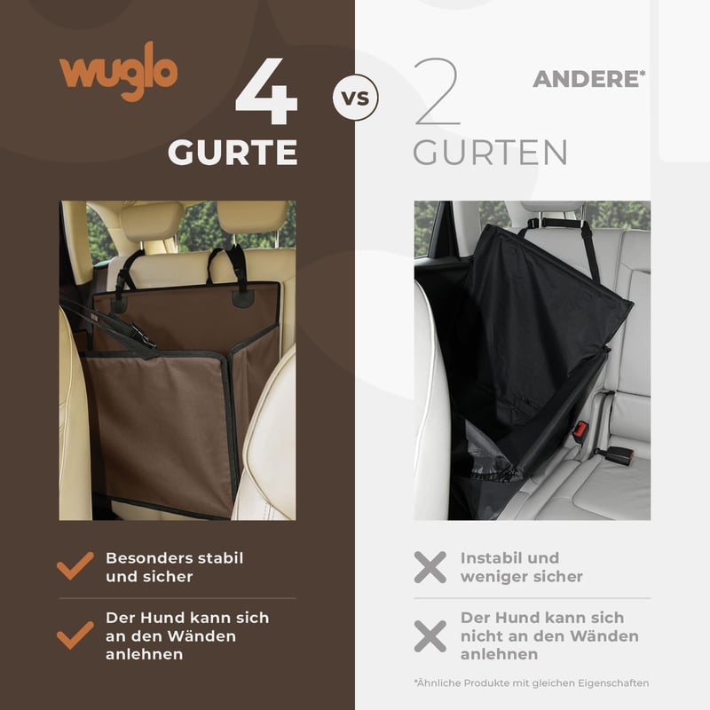 WUGLO Extra Stabil Kutyaülés Autóhoz L Méret Barna Vízálló Erősített Hátsó Ülésre