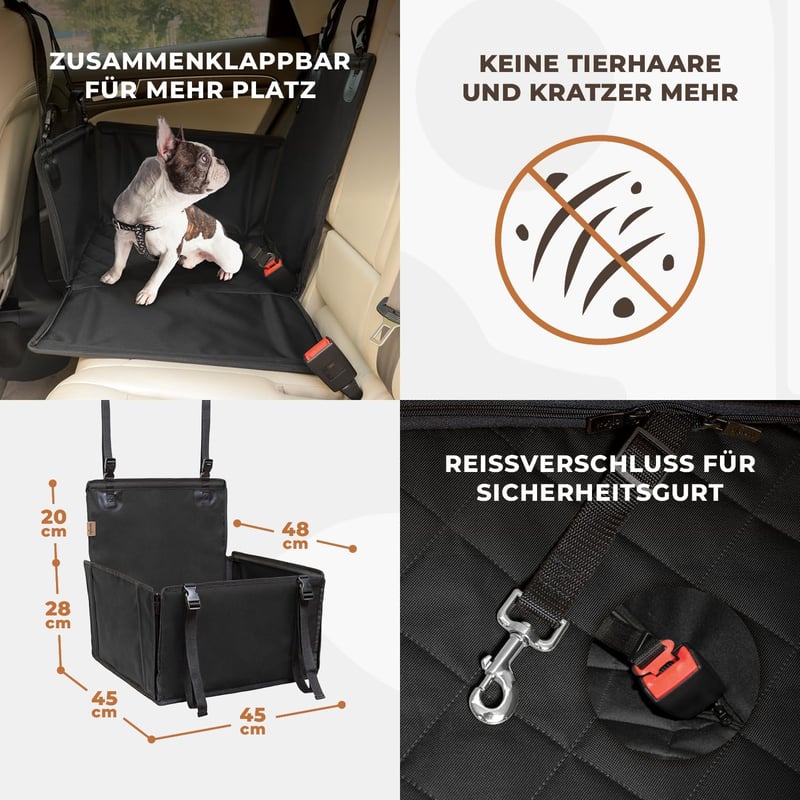 WUGLO Extra Stabil Kutyaülés Autóhoz - Vízálló Autós Ülés Kis és Közepes Kutyáknak, S-es Méret, Fekete - S, black
