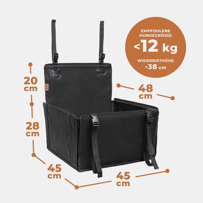 WUGLO Extra Stabil Kutyaülés Autóhoz - Vízálló Autós Ülés Kis és Közepes Kutyáknak, S-es Méret, Fekete - S, black