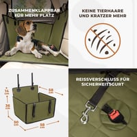 WUGLO Autosedačka pre psov na zadné sedadlo - veľkosť M, kaki - extra stabilná, vodoodolná autosedačka so 4 upevňovacími popruhmi pre stredne veľké psy (max. 18 kg) 6