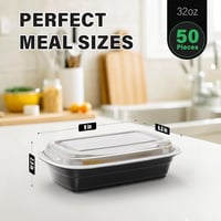 WUHUIXOZ 50 db-os Ételtároló Doboz Szett 32oz/907g - Mikrohullámú Sütőben Használható, Fagyasztható, BPA-mentes Műanyag Ételhordó Fekete Fed 7