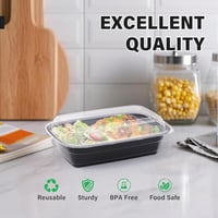 WUHUIXOZ 50 db-os Ételtároló Doboz Szett 32oz/907g - Mikrohullámú Sütőben Használható, Fagyasztható, BPA-mentes Műanyag Ételhordó Fekete Fed 6