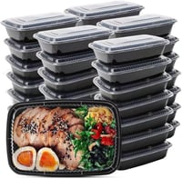 WUHUIXOZ 50 db-os Ételtároló Doboz Szett 32oz/907g - Mikrohullámú Sütőben Használható, Fagyasztható, BPA-mentes Műanyag Ételhordó Fekete Fed 1