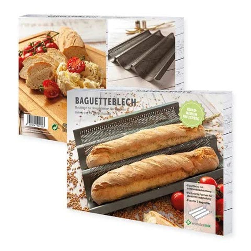 Wundermix plech na pečenie bagiet s nepriľnavým povrchom na 3 bagety, perforovaná forma na pečenie chleba, 38,5 x 28 x 3,5 cm