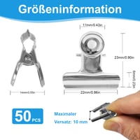 WUPENGZON 50 buc. Mini clipsuri tip bulldog, 22 mm, cleme metalice mici, argintii, agrafe multifuncționale pentru fotografii, pungi, uz de birou și bucătărie 2