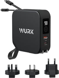 Wurk 5 az 1-ben PowerPack - 10000mAh Powerbank Vezeték Nélküli Töltővel, Beépített USB-C és Lightning Kábellel, Utazó Adapterrel, Gyorstölté 1