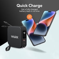 Wurk 5 az 1-ben PowerPack - 10000mAh Powerbank Vezeték Nélküli Töltővel, Beépített USB-C és Lightning Kábellel, Utazó Adapterrel, Gyorstölté 6