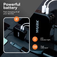 Wurk 5 az 1-ben PowerPack - 10000mAh Powerbank Vezeték Nélküli Töltővel, Beépített USB-C és Lightning Kábellel, Utazó Adapterrel, Gyorstölté 3