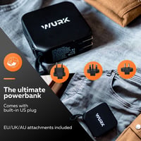 Wurk 5 az 1-ben PowerPack - 10000mAh Powerbank Vezeték Nélküli Töltővel, Beépített USB-C és Lightning Kábellel, Utazó Adapterrel, Gyorstölté 9