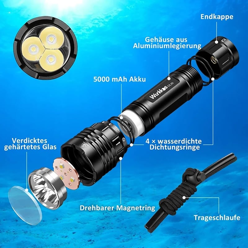 Wurkkos DL30 3600 Lumen Merülőlámpa Vízálló IPX8 USB Töltővel