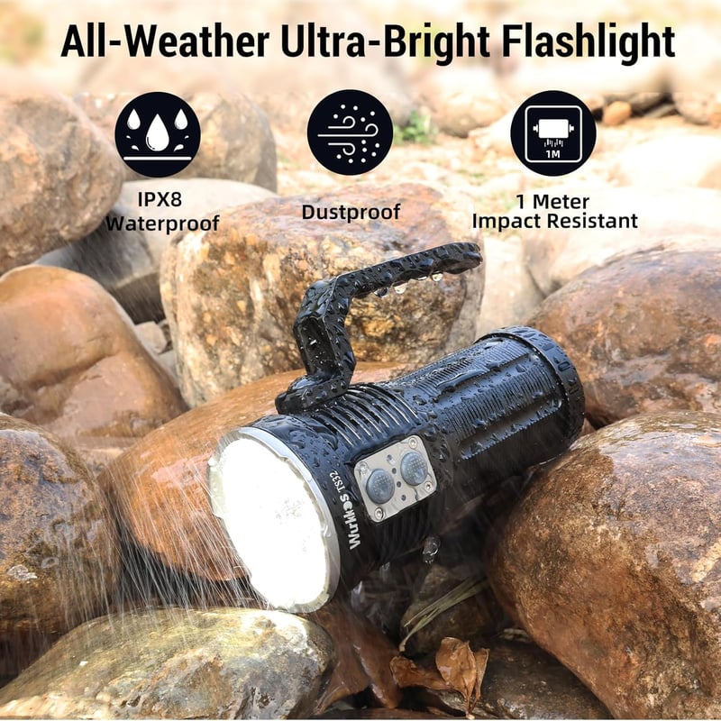 Wurkkos TS32 LED zseblámpa 13000 lumen fényerővel, USB-C töltés, 3x5000 mAh akkumulátor, 584m hatótáv, IP68 vízálló, kempinghez, túrázáshoz