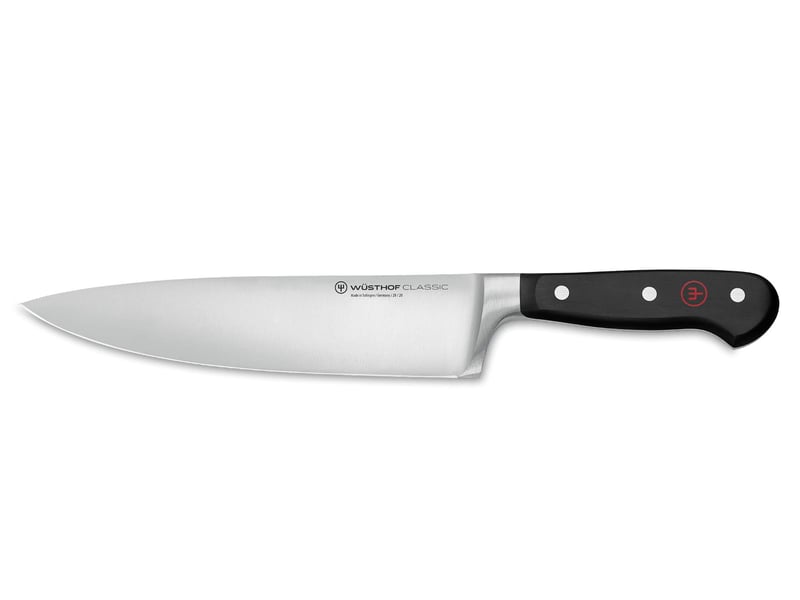 Kuchársky nôž WÜSTHOF Classic 20 cm, čierny, nehrdzavejúca oceľ, kovaný, ostrý kuchynský nôž so škrabkou