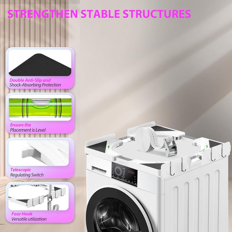 WusyStore Mosógép és Szárítógép Alátét Szett, Állítható Mélység 45-68 cm, Fehér