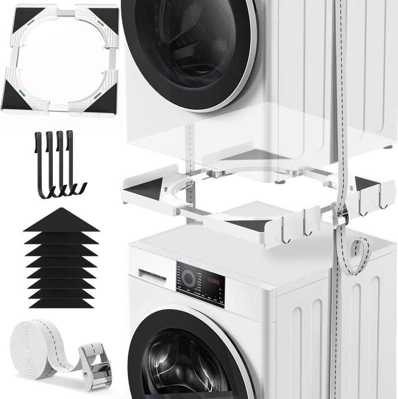 WusyStore Mosógép és Szárítógép Alátét Szett, Állítható Mélység 45-68 cm, Fehér