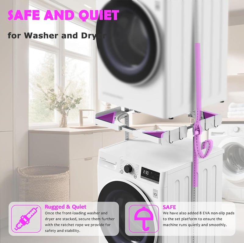 WusyStore Mosógép és Szárítógép Alátét Szett, Állítható Mélység 45-68 cm, Fehér
