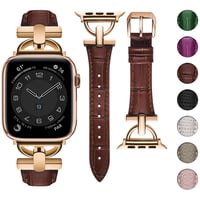 Kožený remienok wutwuk na Apple Watch pre ženy 42mm/41mm/40mm/38mm, kovová pracka v tvare D, kompatibilný s Apple Watch SE/11/10/9/8/7/6/5/4/3/2/1, červenohnedá a ružové zlato 1