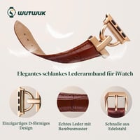 Kožený remienok wutwuk na Apple Watch pre ženy 42mm/41mm/40mm/38mm, kovová pracka v tvare D, kompatibilný s Apple Watch SE/11/10/9/8/7/6/5/4/3/2/1, červenohnedá a ružové zlato 4
