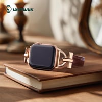 Kožený remienok wutwuk na Apple Watch pre ženy 42mm/41mm/40mm/38mm, kovová pracka v tvare D, kompatibilný s Apple Watch SE/11/10/9/8/7/6/5/4/3/2/1, červenohnedá a ružové zlato 2