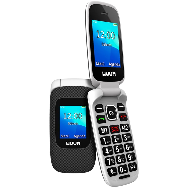 WUUM Clap preklopni mobilni telefon s dva zaslona, SOS tipka, 800 mAh - crni