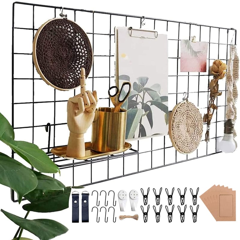 WUZILIN Nástenný mriežkový panel čierny 40x80 cm – DIY železná fotostena, multifunkčná nástenka na dekoráciu kuchyne a domova