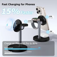 Wvoillty 3-in-1 Vezeték Nélküli Töltőállomás 15W MagSafe Kompatibilis iPhone 16/15/14/13 Apple Watch Qi2 Tanúsított 20W USB-C 2