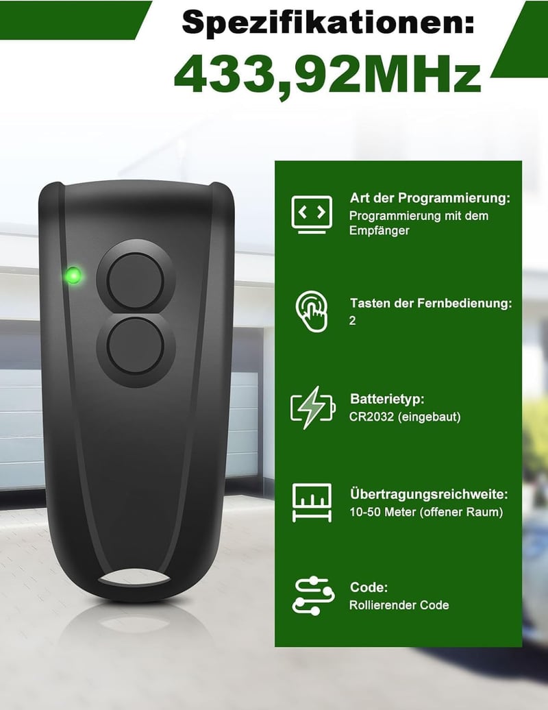 Wvoillty 433.92 MHz Garázskapu Távirányító 2 Csatornás Kézi Adó Ecostar RSC2 RSE2 RSZ1 Liftronic
