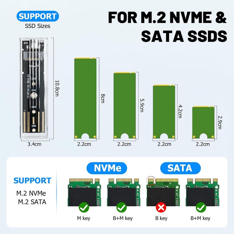 Wvoillty M.2 NVMe SSD Ház USB-C 10Gbps Adapter 2230/2242/2260/2280 PCIe SSD-khez UASP Támogatással Külső Merevlemez Tok