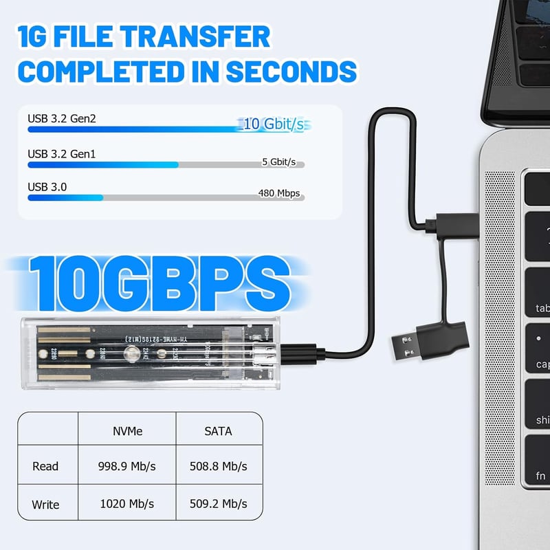 Wvoillty M.2 NVMe SSD Ház USB-C 10Gbps Adapter 2230/2242/2260/2280 PCIe SSD-khez UASP Támogatással Külső Merevlemez Tok