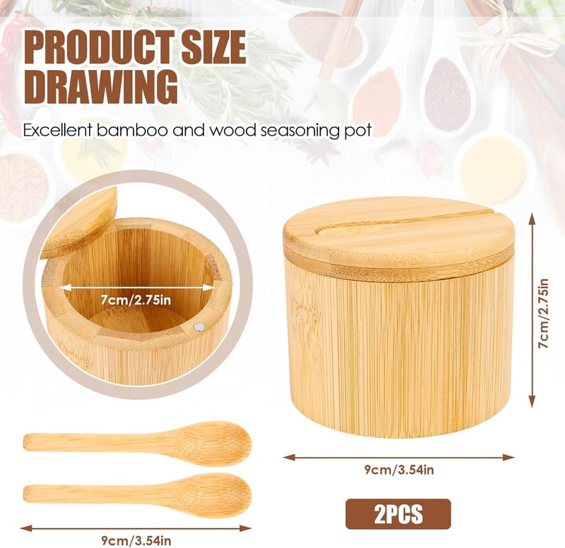Wvu & Wvo 2 db Bambusz Sóedény Mágneses Fedővel és Kanállal 180ml