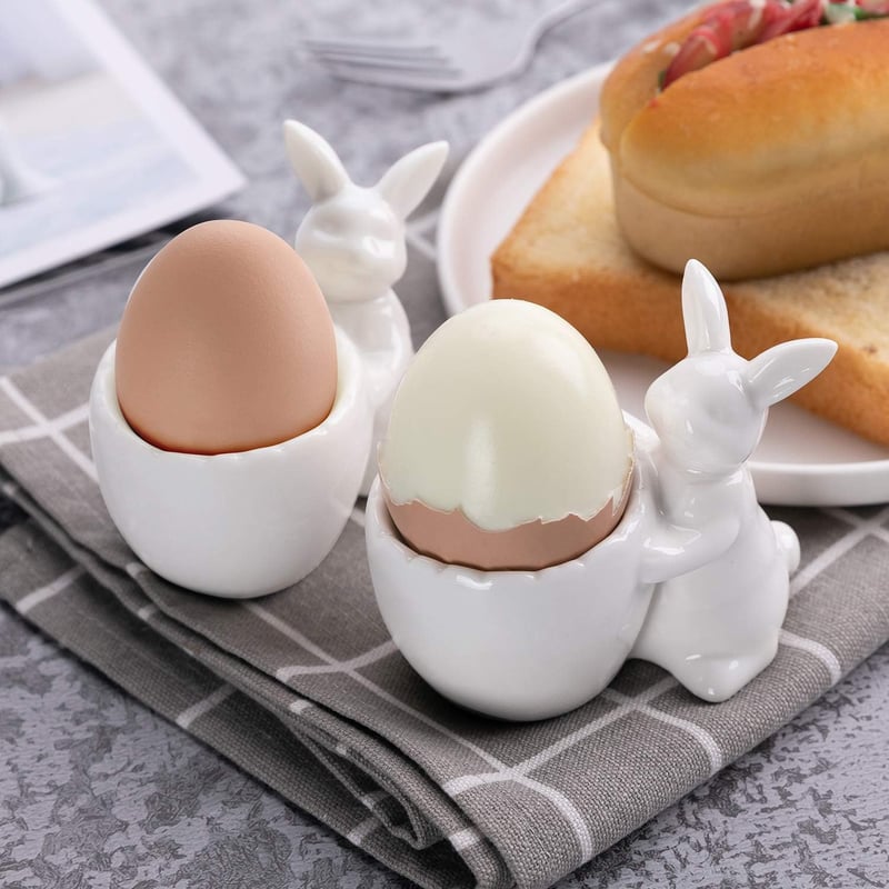 WW STYLE 2 db kerámia tojástartó nyúl mintával, porcelán tojáshenger ajándék