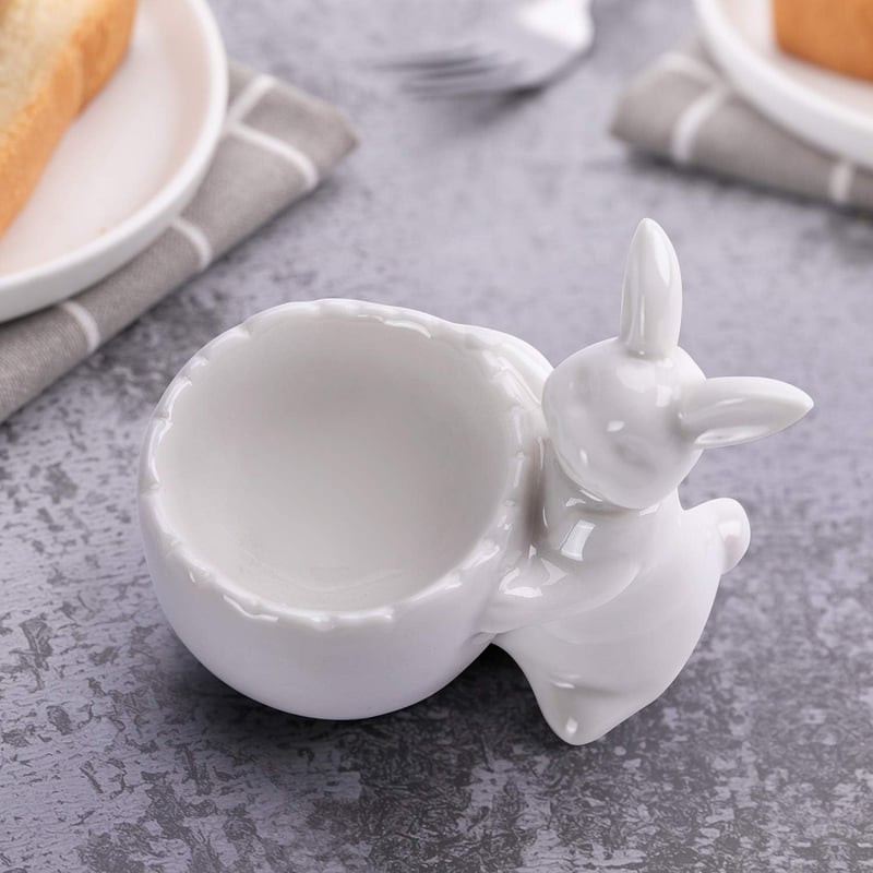 WW STYLE 2 db kerámia tojástartó nyúl mintával, porcelán tojáshenger ajándék