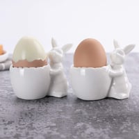 WW STYLE 2 db kerámia tojástartó nyúl mintával, porcelán tojáshenger ajándék 5