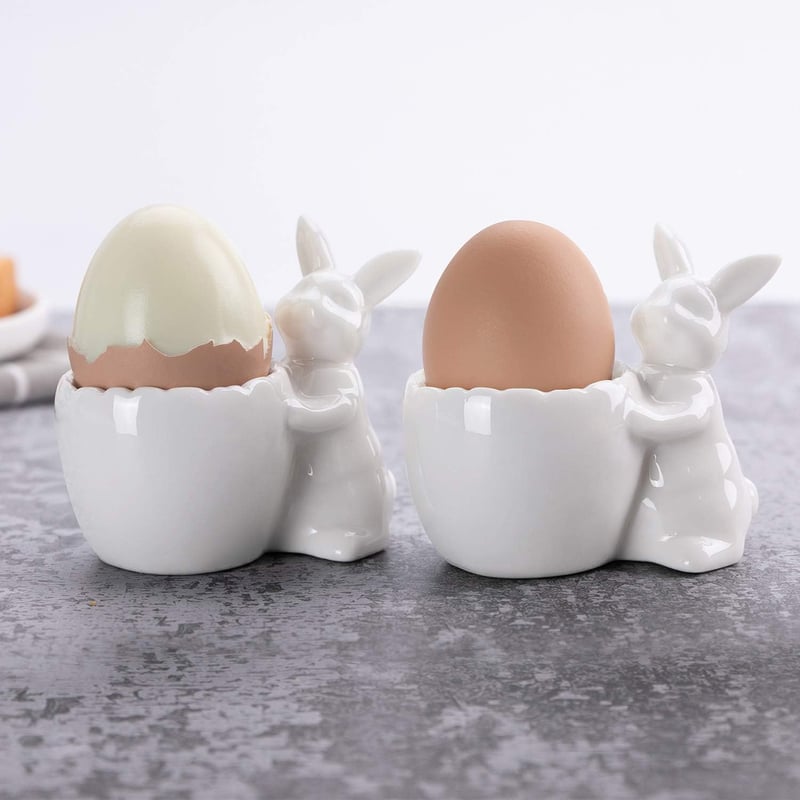 WW STYLE 2 db kerámia tojástartó nyúl mintával, porcelán tojáshenger ajándék