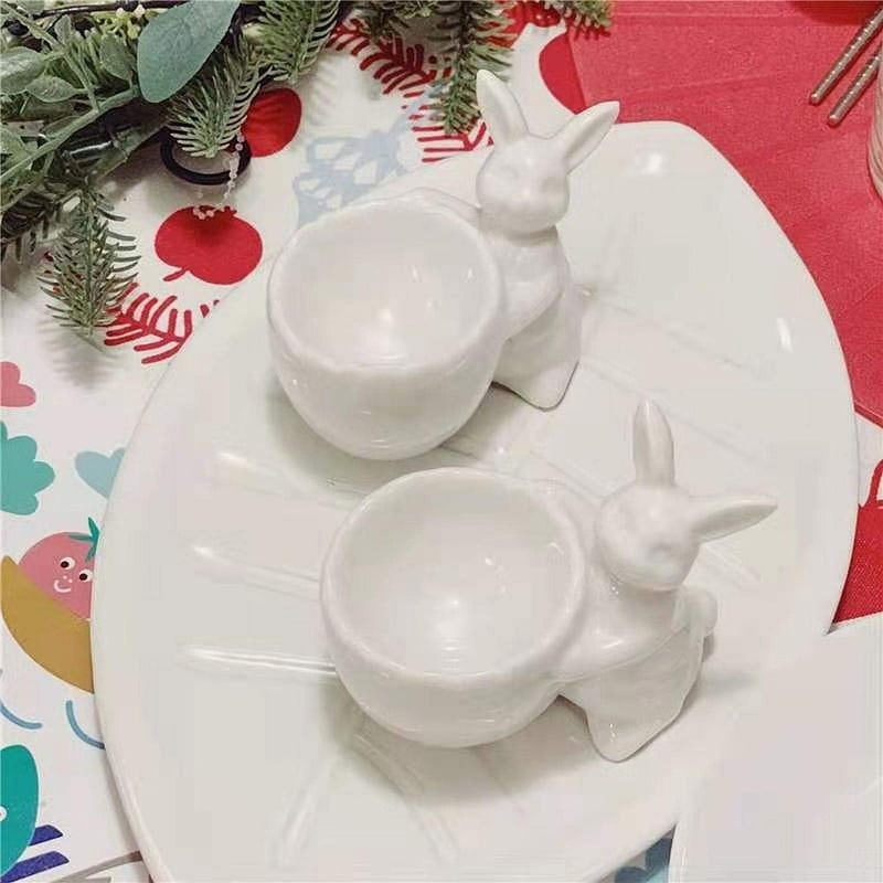 WW STYLE 2 db kerámia tojástartó nyúl mintával, porcelán tojáshenger ajándék
