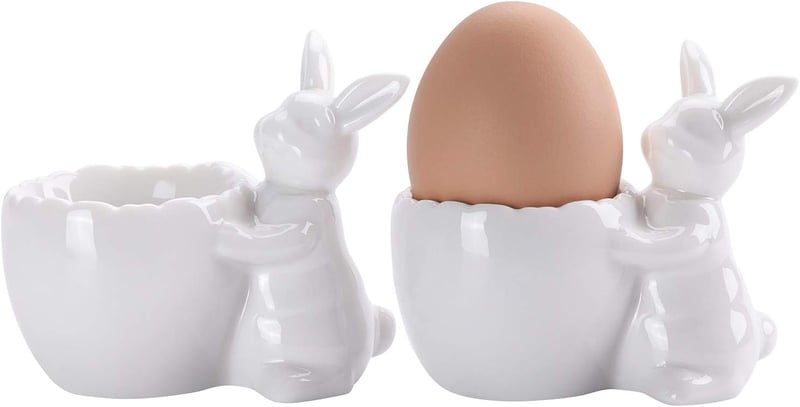 WW STYLE 2 db kerámia tojástartó nyúl mintával, porcelán tojáshenger ajándék