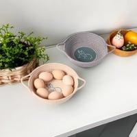 wwstyle DE Húsvéti Kosár Szett - 2 db Fonott Pamut Tároló Kosár Nyuszis Dekorációval, Színes Ajándékkosár Gyerekeknek, 22x22x7 cm 3