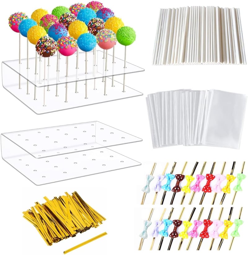 WWYSSZ 2db Cake Pop Tartó 20 Lyukkal, Lollipop Állvány Botokkal és Csomagolással