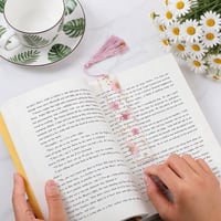 Semn de carte din rășină cu flori presate WY LIGHTING LEVEL cu ciucure, semn de carte cu flori naturale uscate pentru cititori, profesori și elevi, roz deschis 8