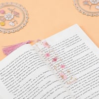 Semn de carte din rășină cu flori presate WY LIGHTING LEVEL cu ciucure, semn de carte cu flori naturale uscate pentru cititori, profesori și elevi, roz deschis 5