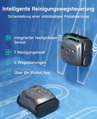 WYBOT C2 medencetisztító robot akkumulátoros, aljzat és fal, 150 m², dupla szűrés, 180 perc, App vezérlés, fekete-fehér 3