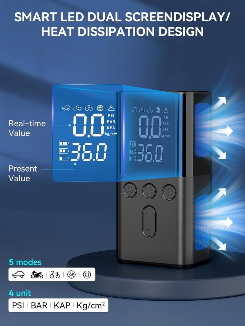 WYRIAZA 150 PSI elektromos légpumpa 4 módú digitális kijelzővel kerékpár autó motorkerékpár - #1