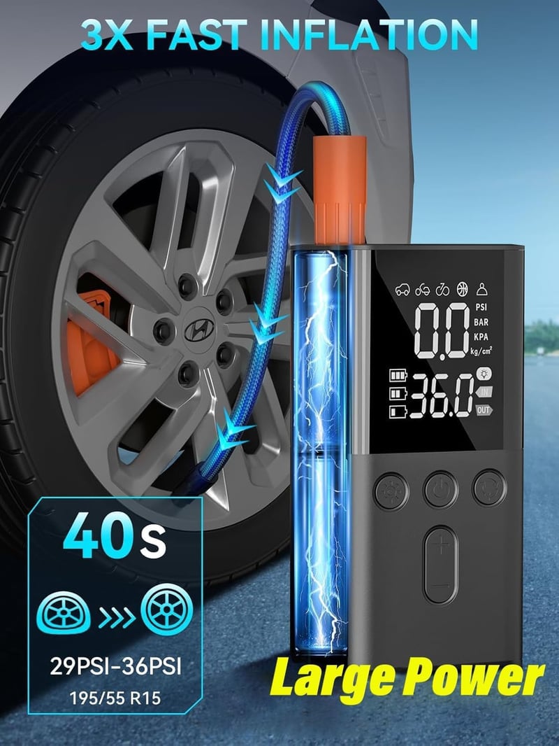 WYRIAZA 150 PSI elektromos légpumpa 4 módú digitális kijelzővel kerékpár autó motorkerékpár - #1