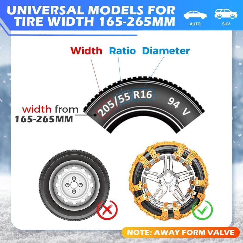 WYRIAZA Univerzális Hólánc Gyorsszerelés 165-265mm R15-R19 6db Autó Téli
