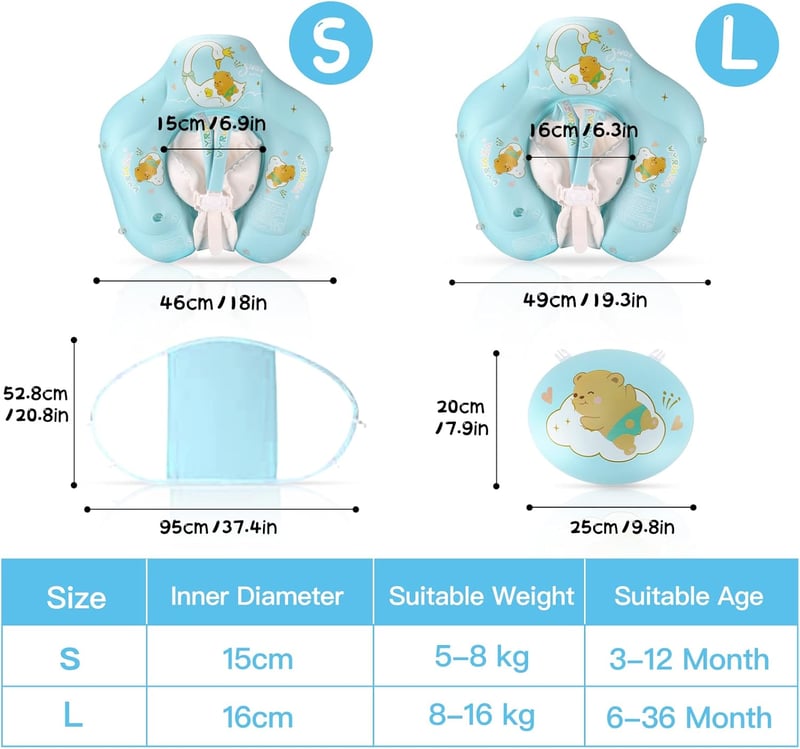 WYRIAZA Úszógumi Napellenzővel SPF 50+ 8-16kg Babáknak Biztonsági Úszógyűrű - L (6-36 Monate)